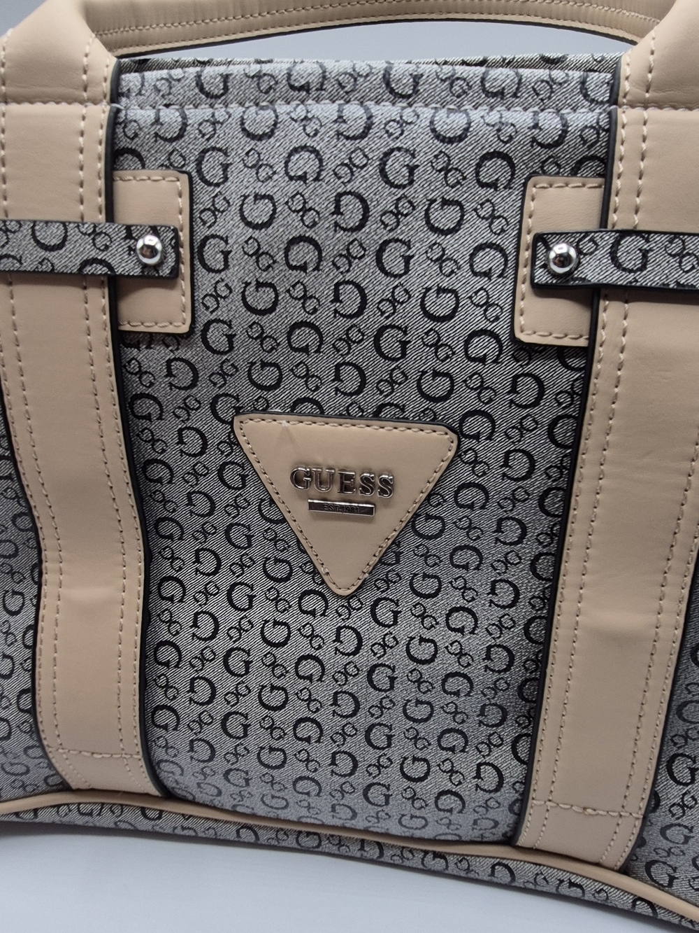 GUESS Beige and Gray Signature Satchel - Picture 2 of 10